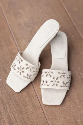 Alize Embroidered Kitten Heels in Waterproof Linen
