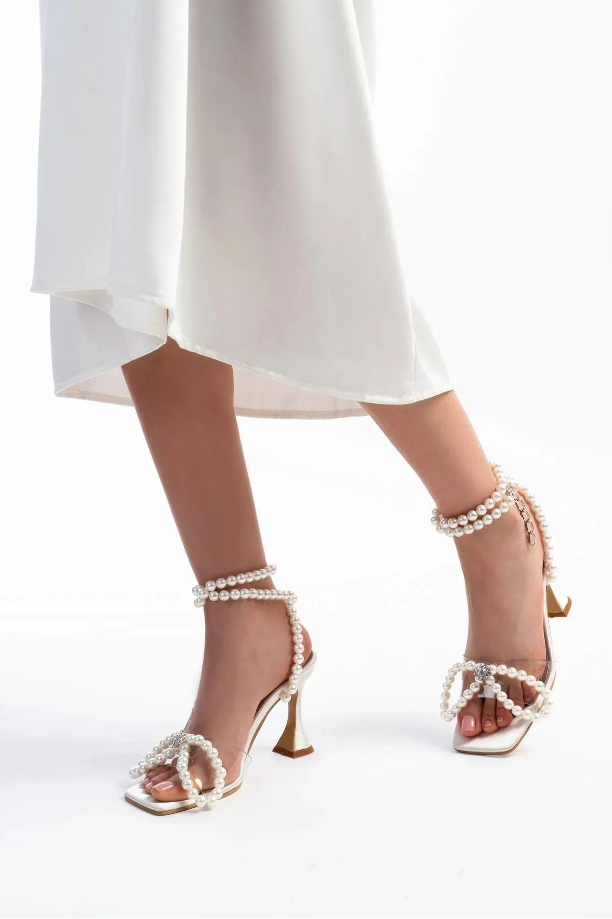 Ariel Pearl Detail Ankle-Tie Women's Heeled Sandals